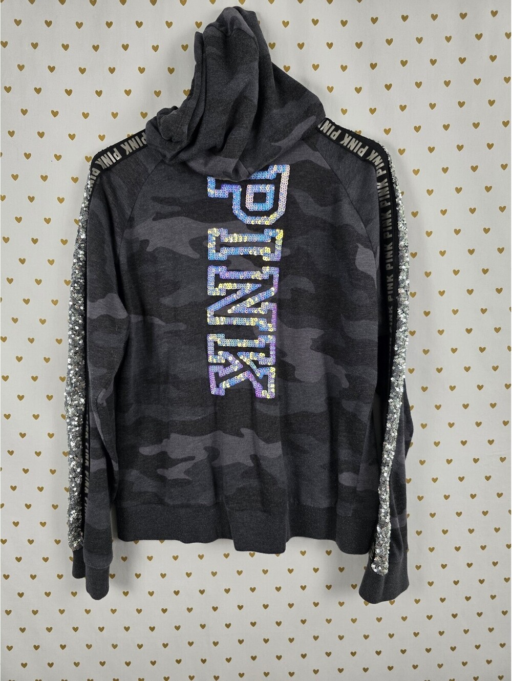 Victorias Secret Pink Mermaid Bling Sequined Camo Hoodie Jacket XL